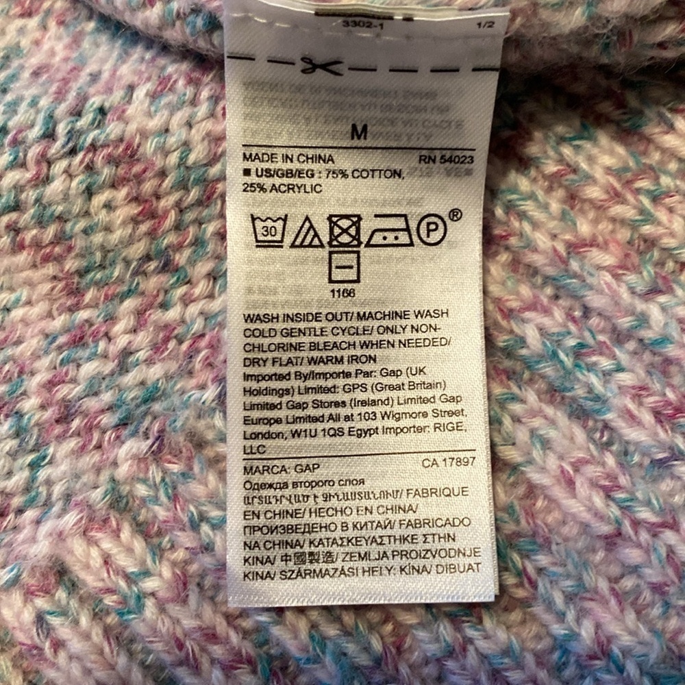 GAP Crew Neck Puff Sleeve Soft Cotton Blend Purple Marle Teal Sweater Pullover M - Picture 8 of 9